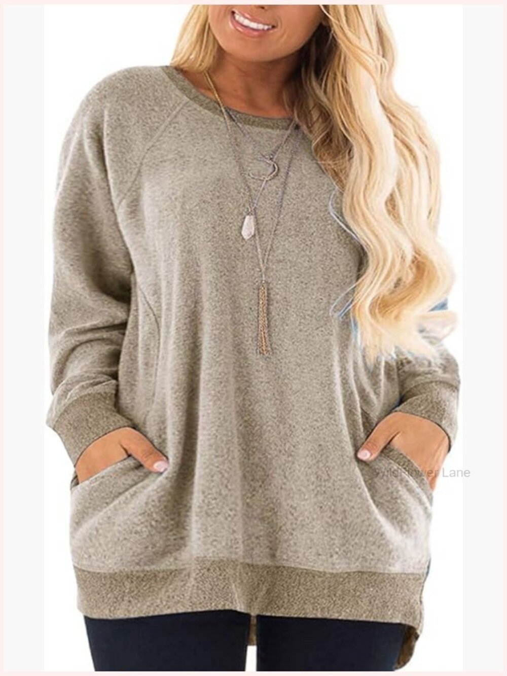 Color Block Pocket Sweatshirt Tunics Loose Fit Plus Size Top Long Sleeve